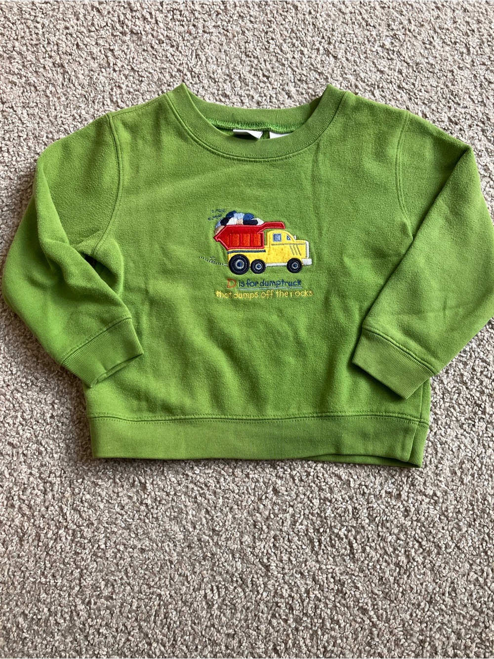 Vintage Kiks - Green Kids Sweatshirt with Embroidered Dump Truck
